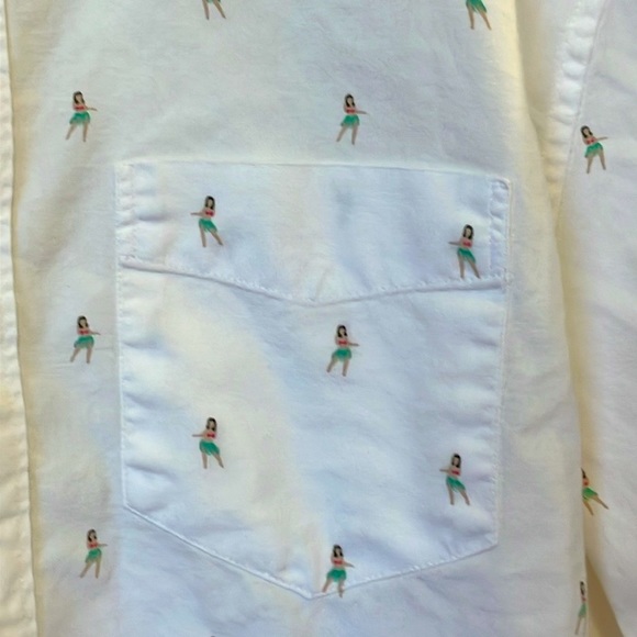 Hula girl American Eagle button down collared white long sleeve shirt medium - Picture 3 of 10